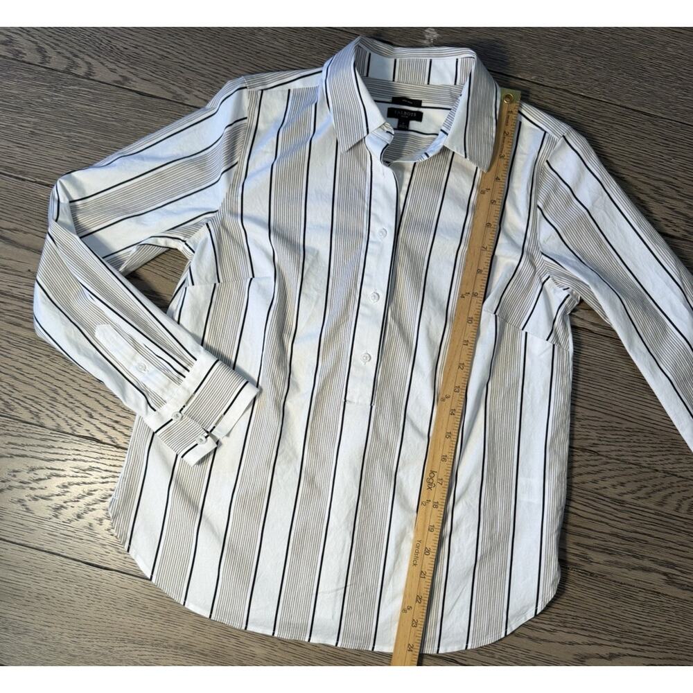 Talbots Womens Top Sz P White Black Tan Non-Iron Popover Shirt Long Sleeve - Picture 5 of 7